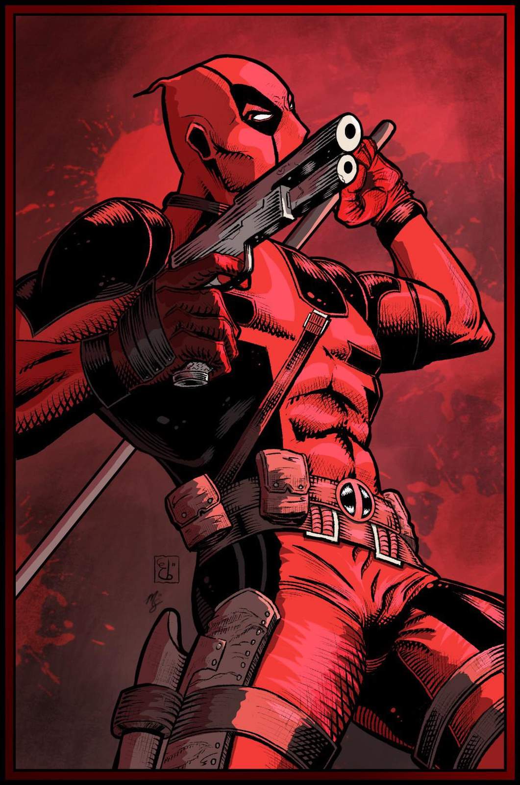 Deadpool Action Pose Red Wall Art