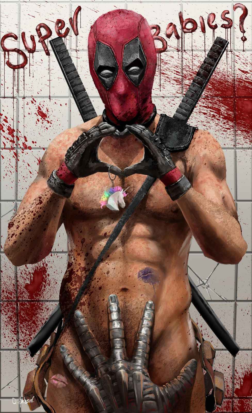 Deadpool "Super Babies?" Bloody Unicorn Wall Art