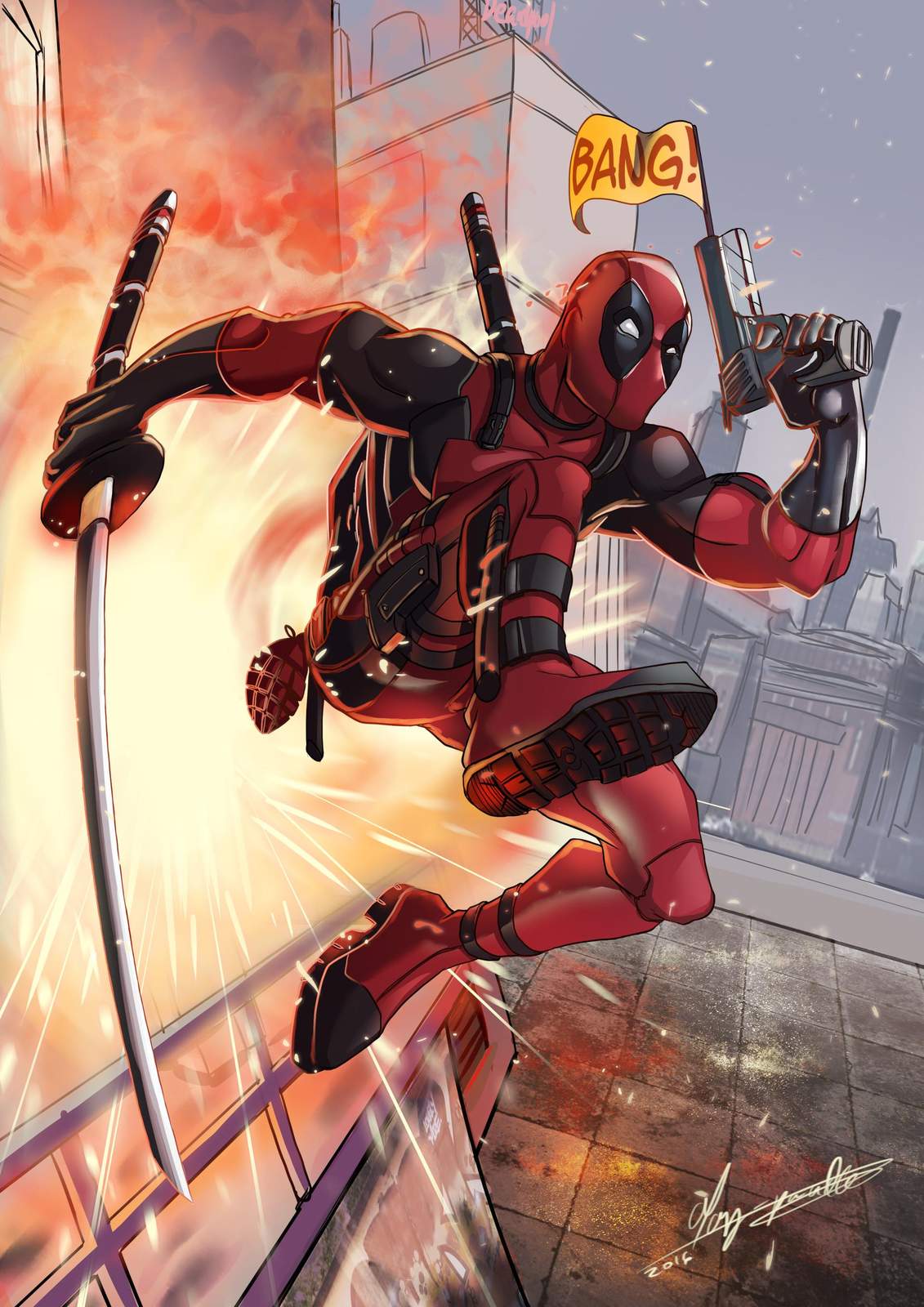 Dynamic Deadpool Action Wall Art