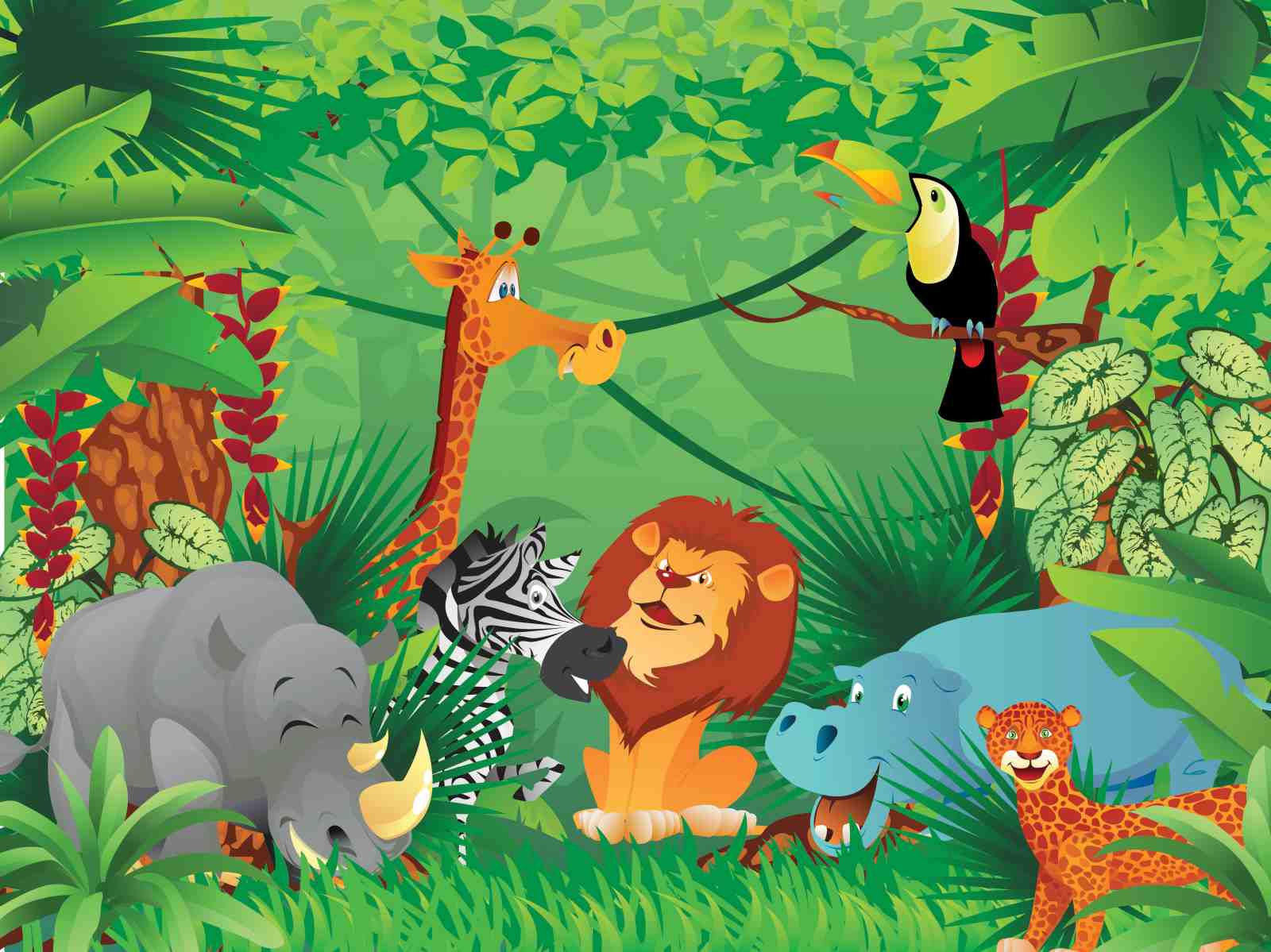 Jungle Safari Animals Vibrant Wall Art
