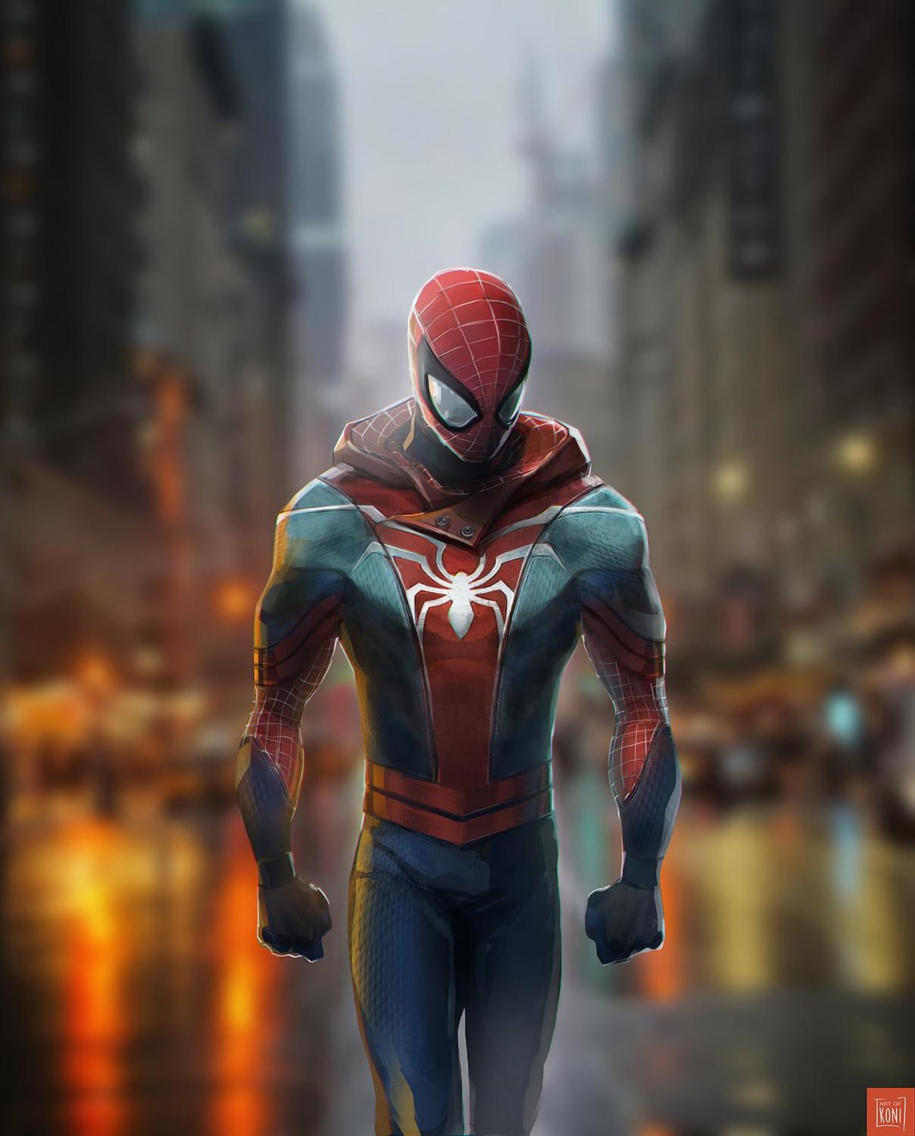 Spider-Man Red Hoodie Urban Wall Art