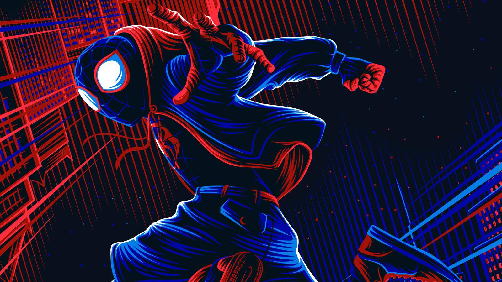 Miles Morales Neon City Action Wall Art