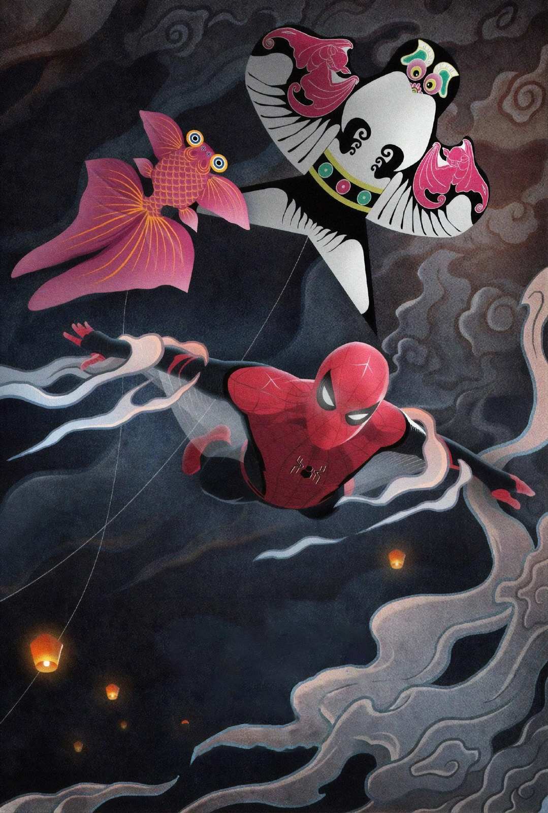 Superhero Spiderman & Goldfish Kite Wall Art