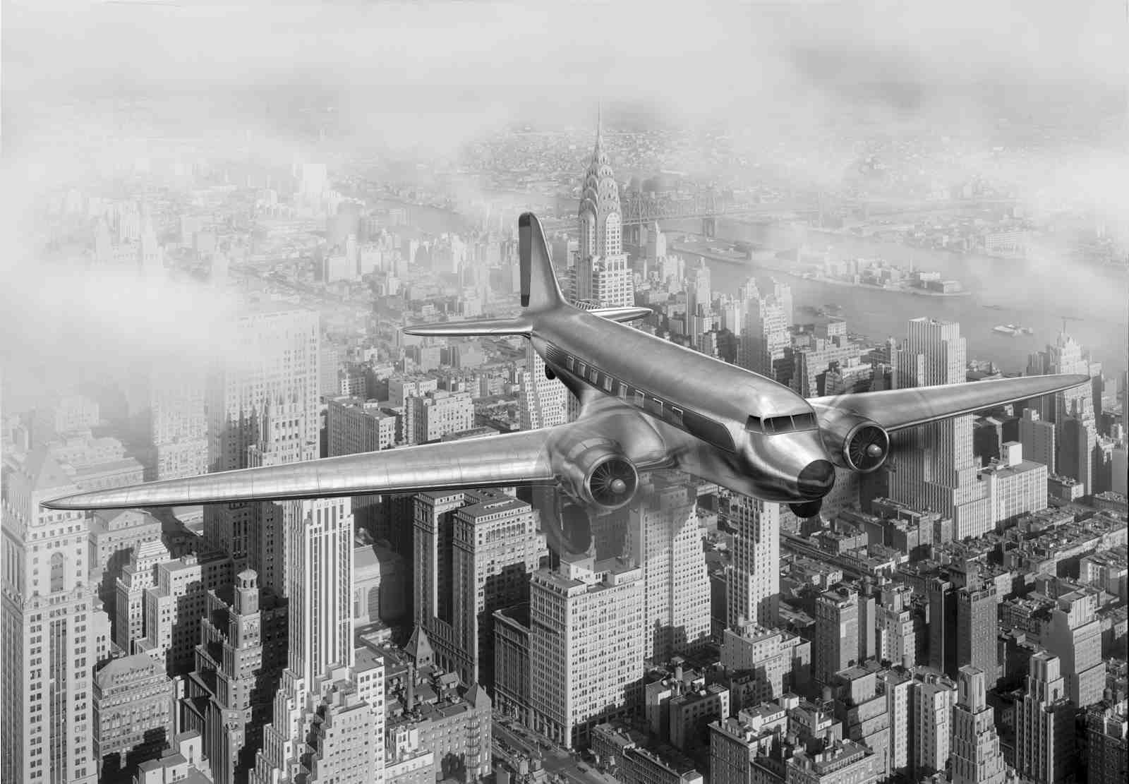 Vintage Airplane Over NYC Wall Art