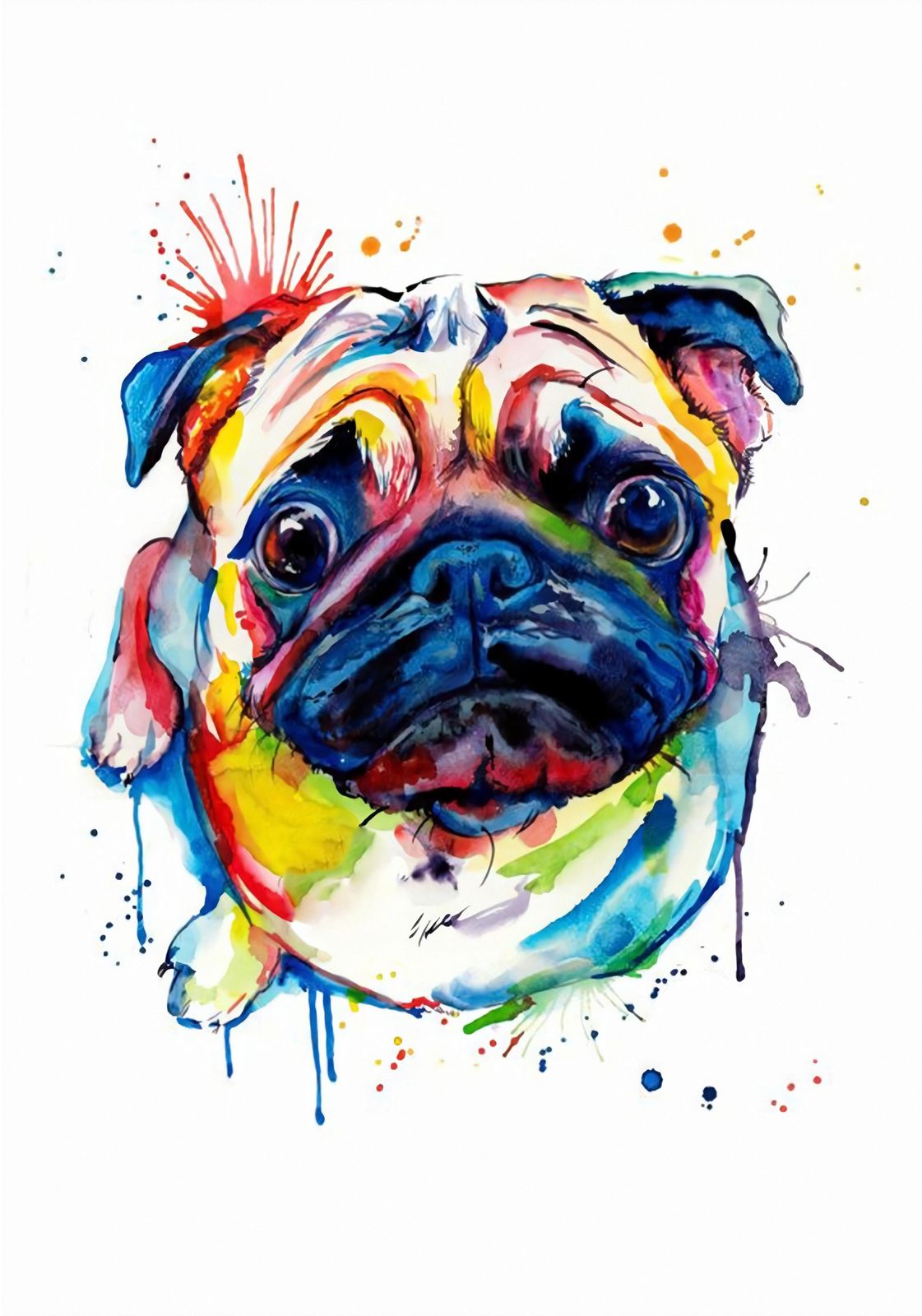 Vibrant Watercolor Pug Portrait Wall Art
