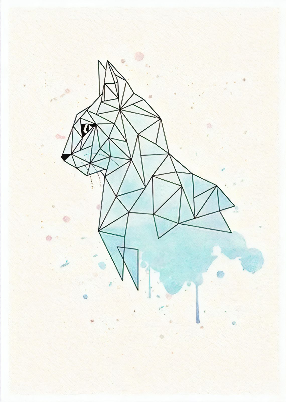 Geometric Cat Watercolor Minimalist Wall Art