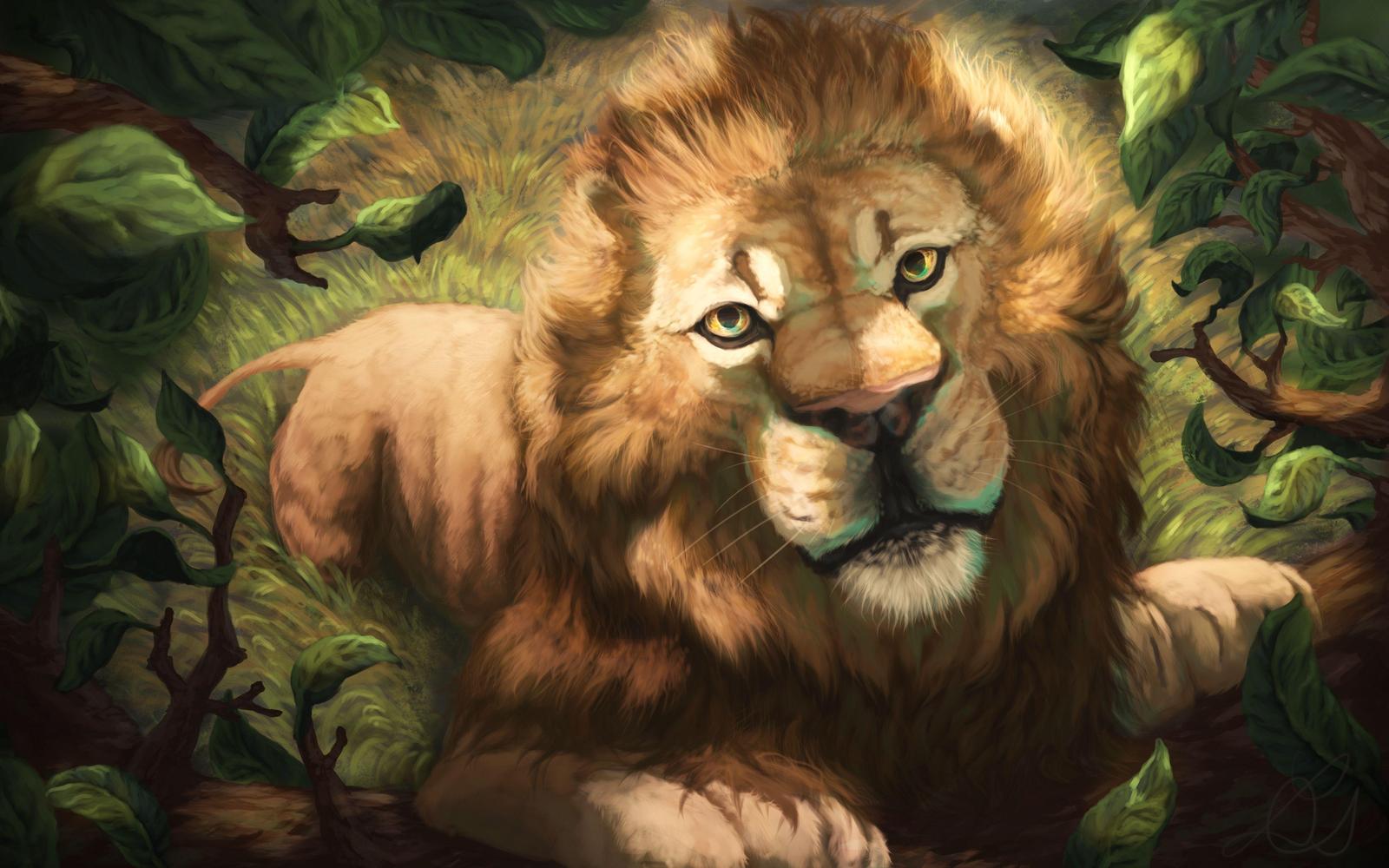 Majestic Lion in Lush Forest Wall Art