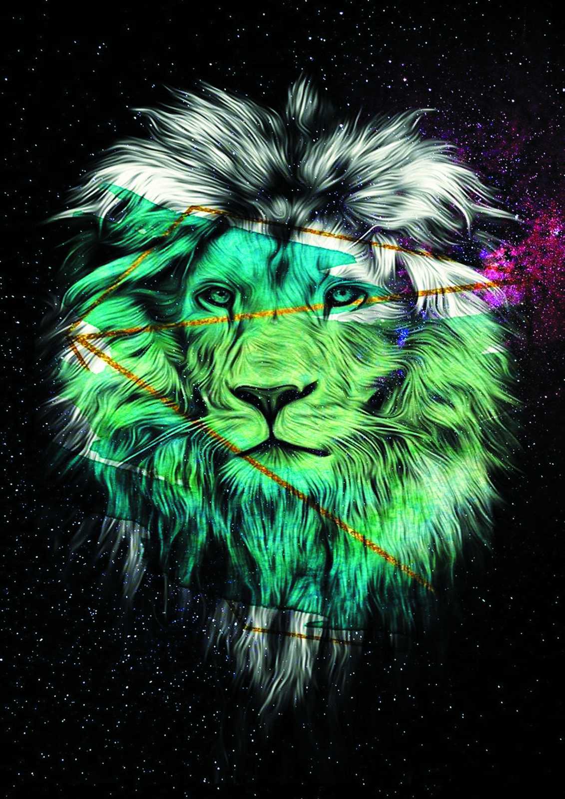 Cosmic Green Lion Wall Art Wall Art