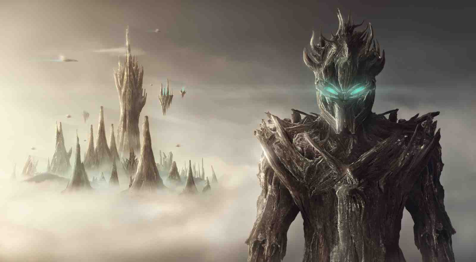 Epic Sci-Fi Guardian & Alien City Wall Art