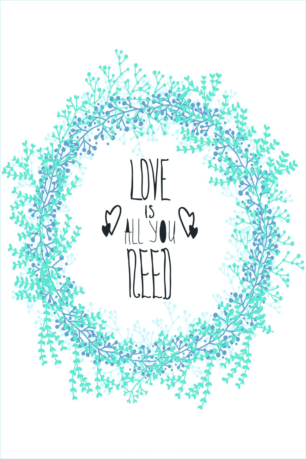 Boho Love Quote Floral Wreath Wall Art