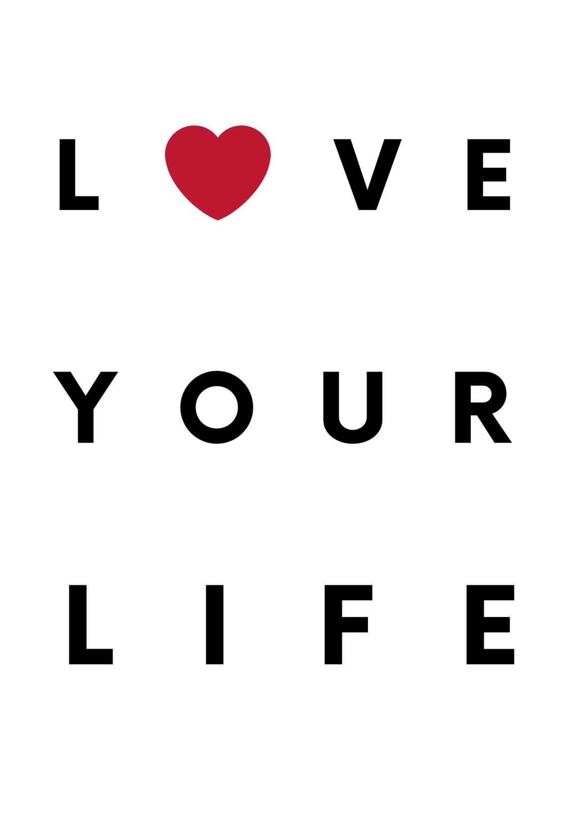 Love Your Life Typography Red Heart Wall Art