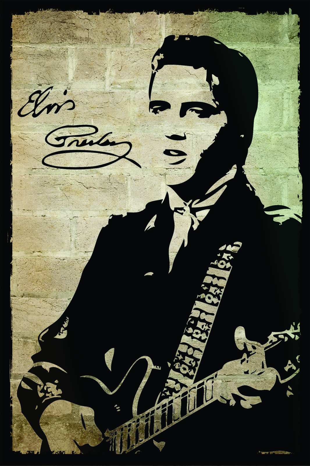 Elvis Presley Stencil Guitar Wall Art