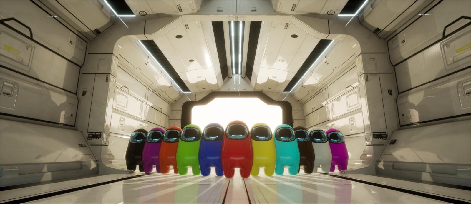 Vibrant Among Us Crewmates Sci-Fi Corridor Wall Art