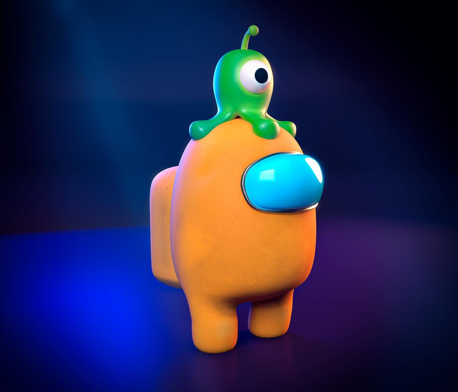 Cute Orange Crewmate with Green Alien Wall Art