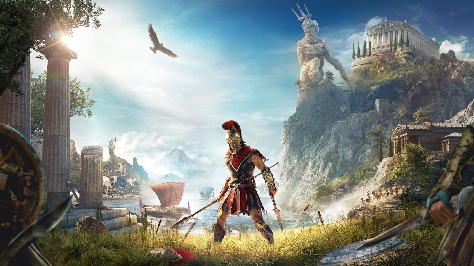 Epic Greek Warrior & Ancient Ruins Wall Art