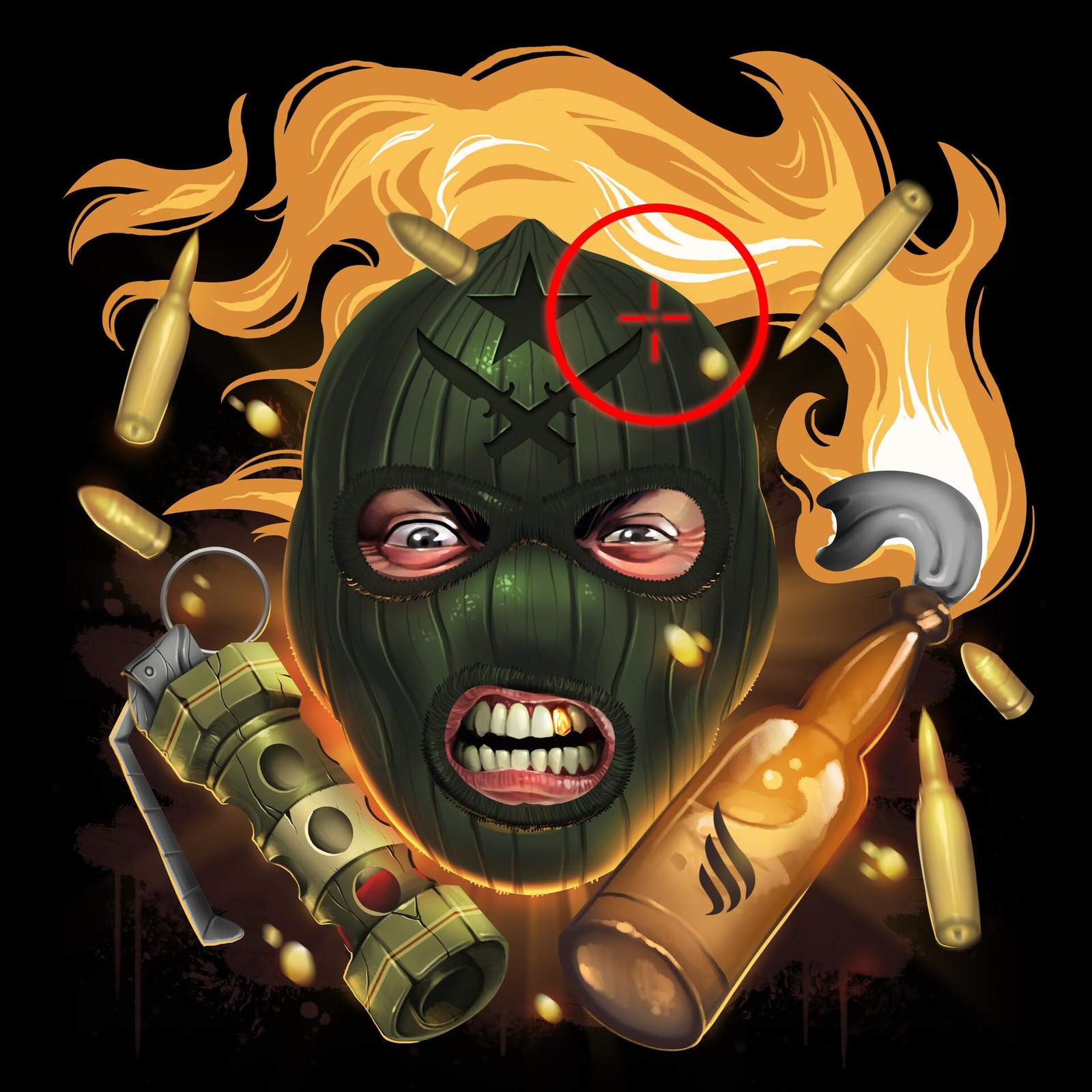 Aggressive Balaclava Soldier Fire Wall Art