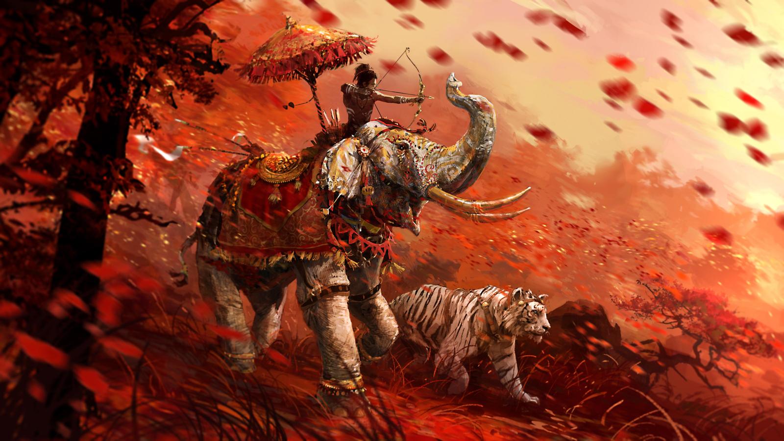 Majestic Elephant & Tiger Hunt Wall Art