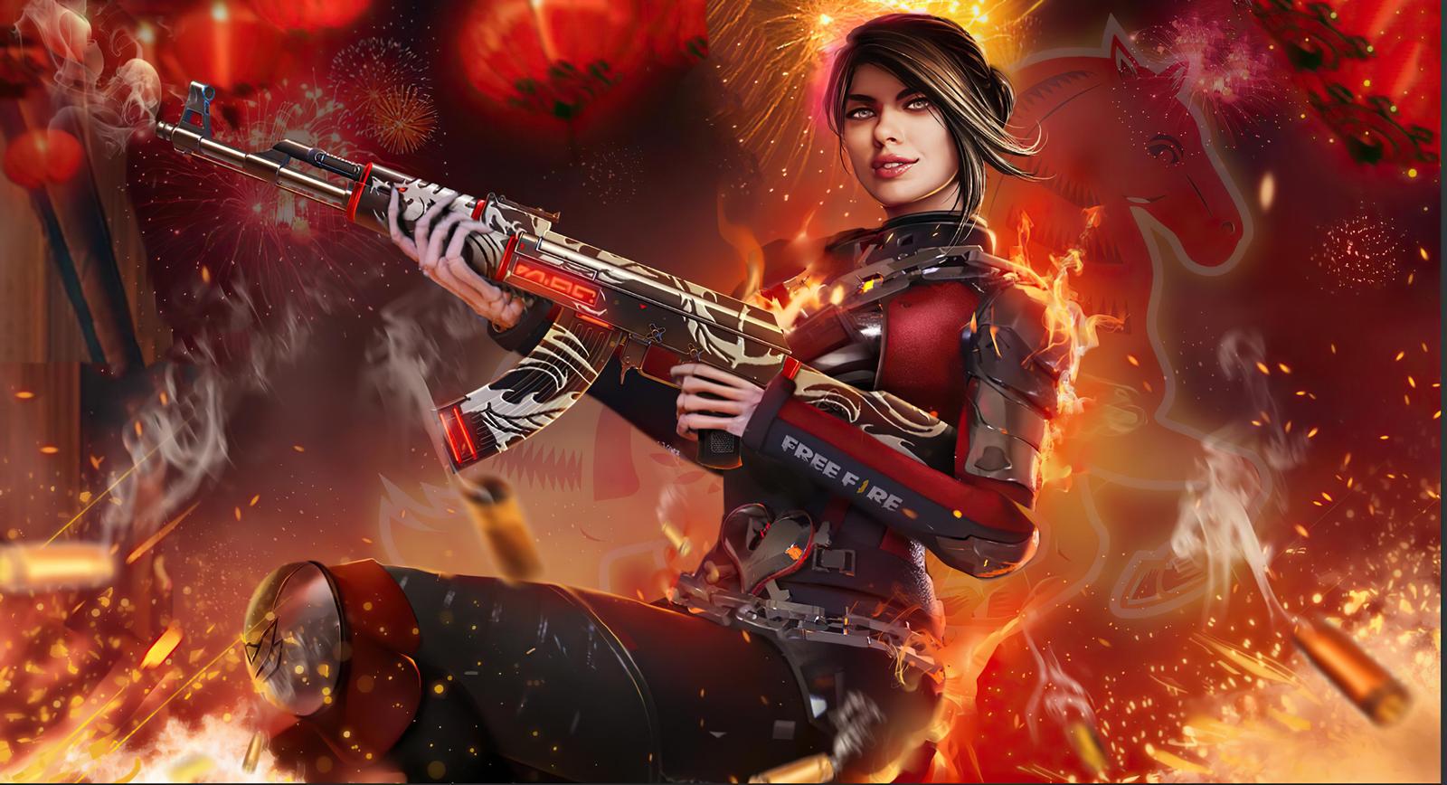 Fiery Warrior AK Free Fire Wall Art