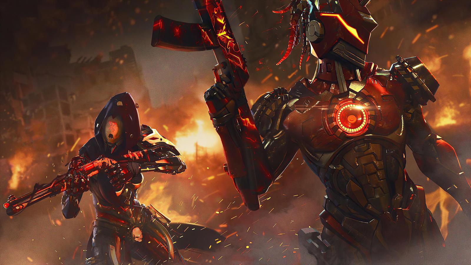Futuristic Combat Duo Wall Art