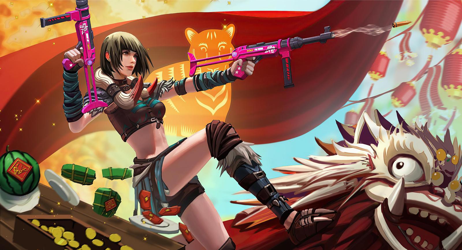 Gaming Warrior with Tiger & Dragon Wall Art