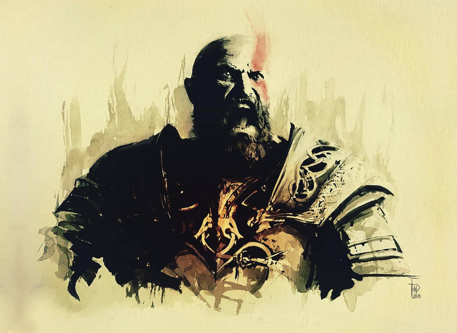 Epic Warrior Kratos Watercolor Wall Art