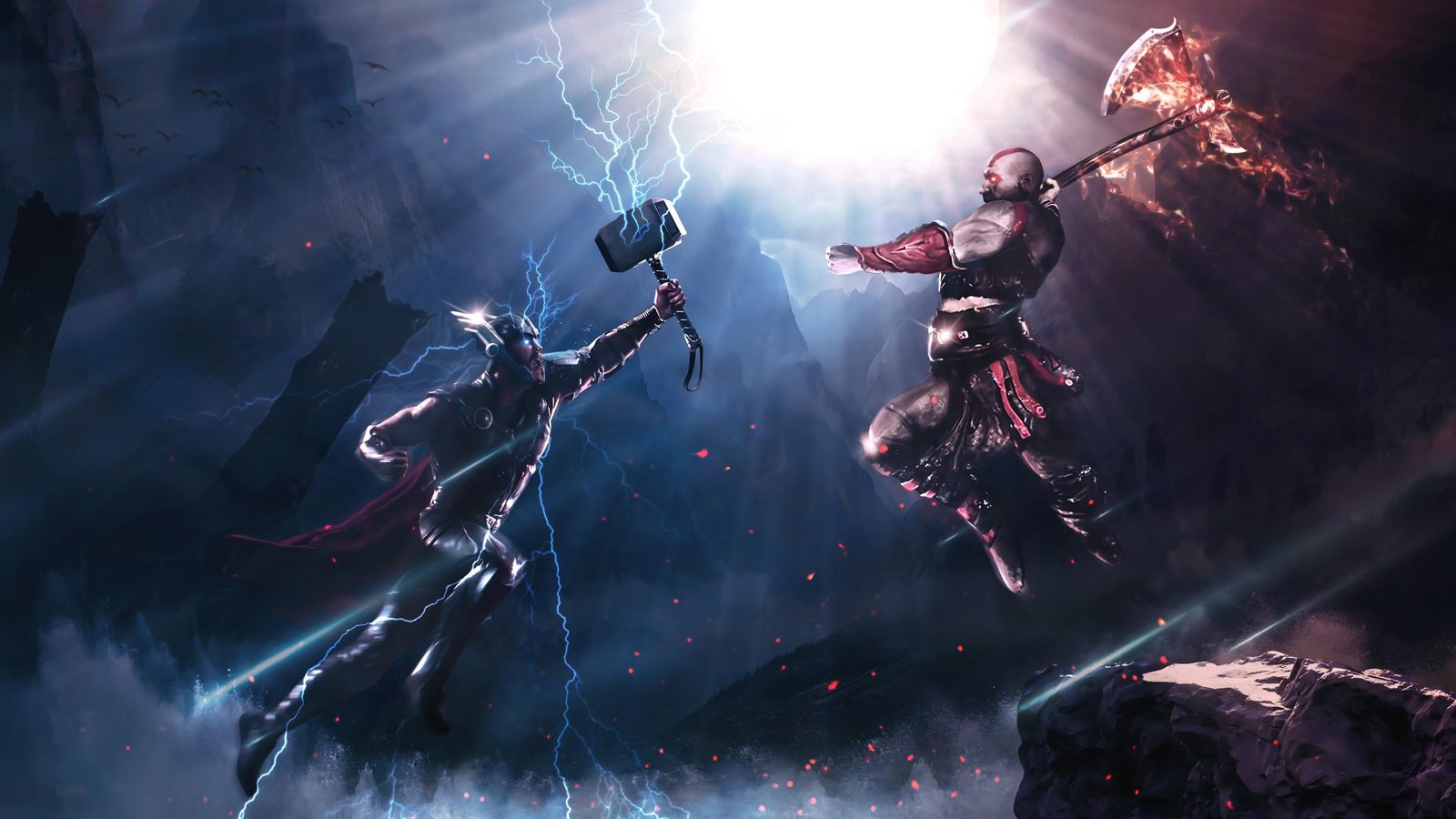 Epic Battle Thor vs Kratos Wall Art