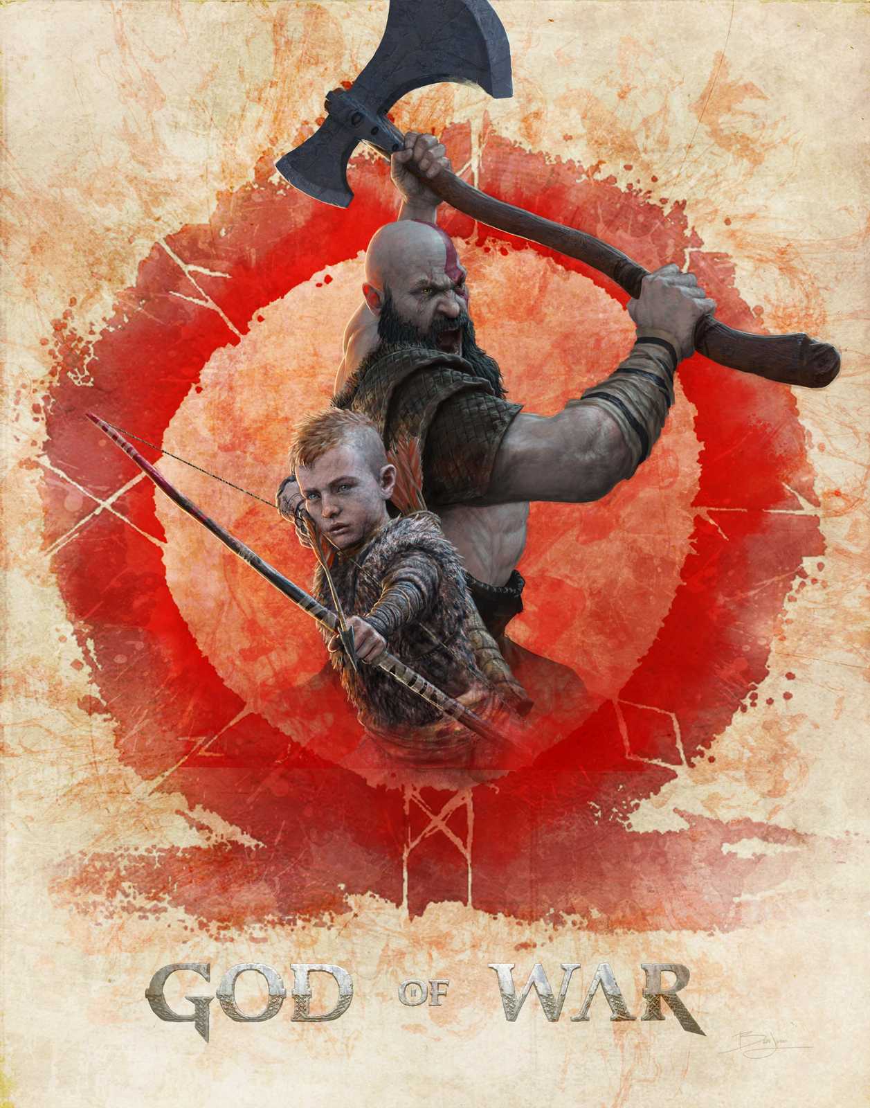 God of War Kratos & Atreus Axe Wall Art