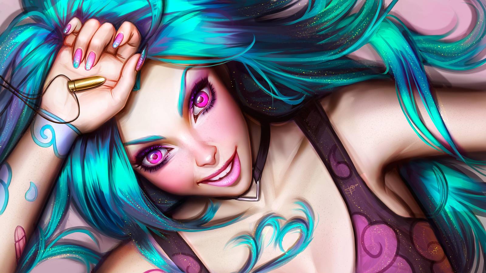 Vibrant Teal & Pink Anime Portrait Wall Art