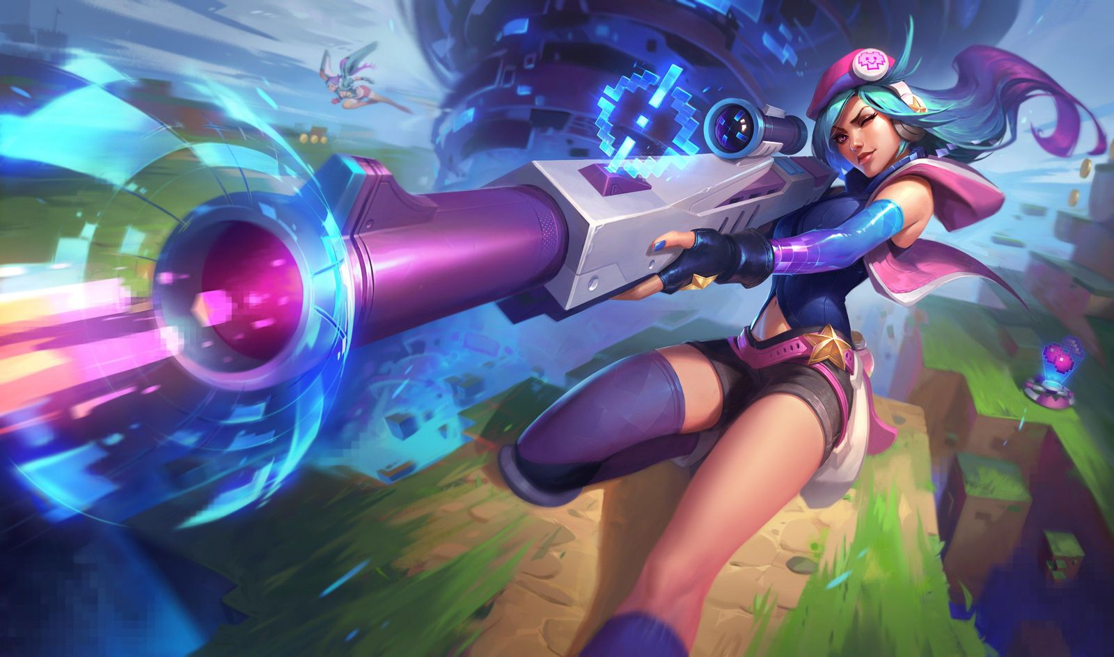 Neon Gamer Girl Futuristic Rifle Wall Art