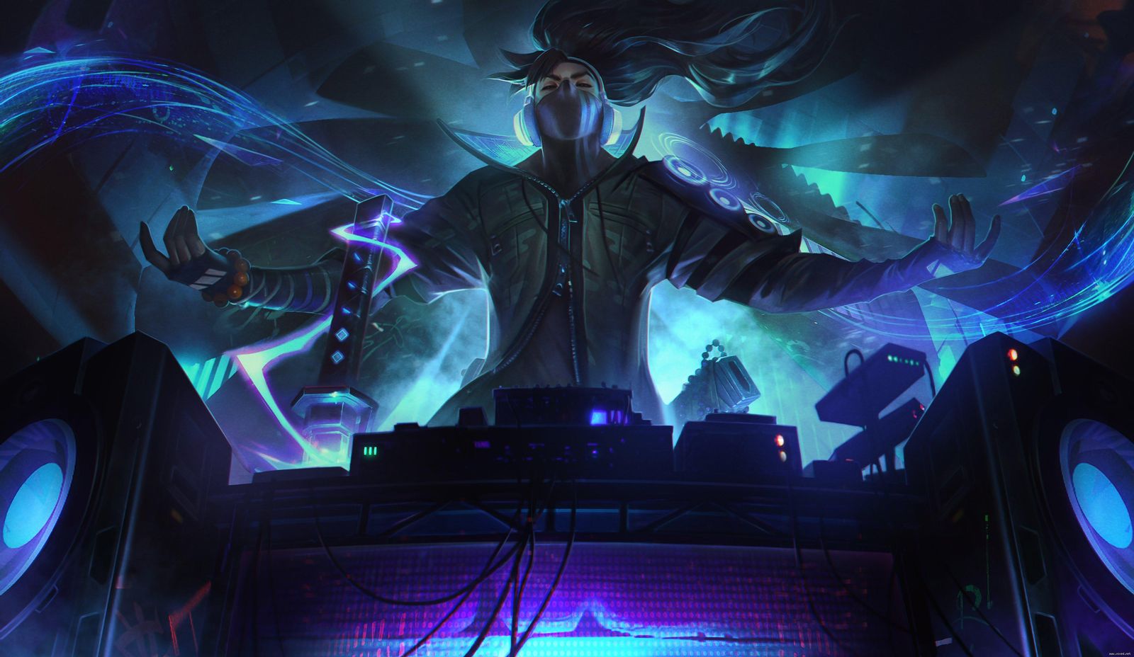 Neon DJ Samurai Wall Art