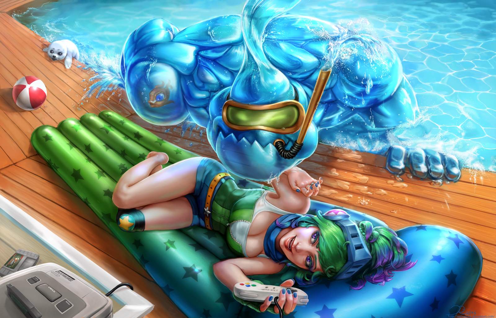 Gamer Girl Pool Vibes Fantasy Wall Art