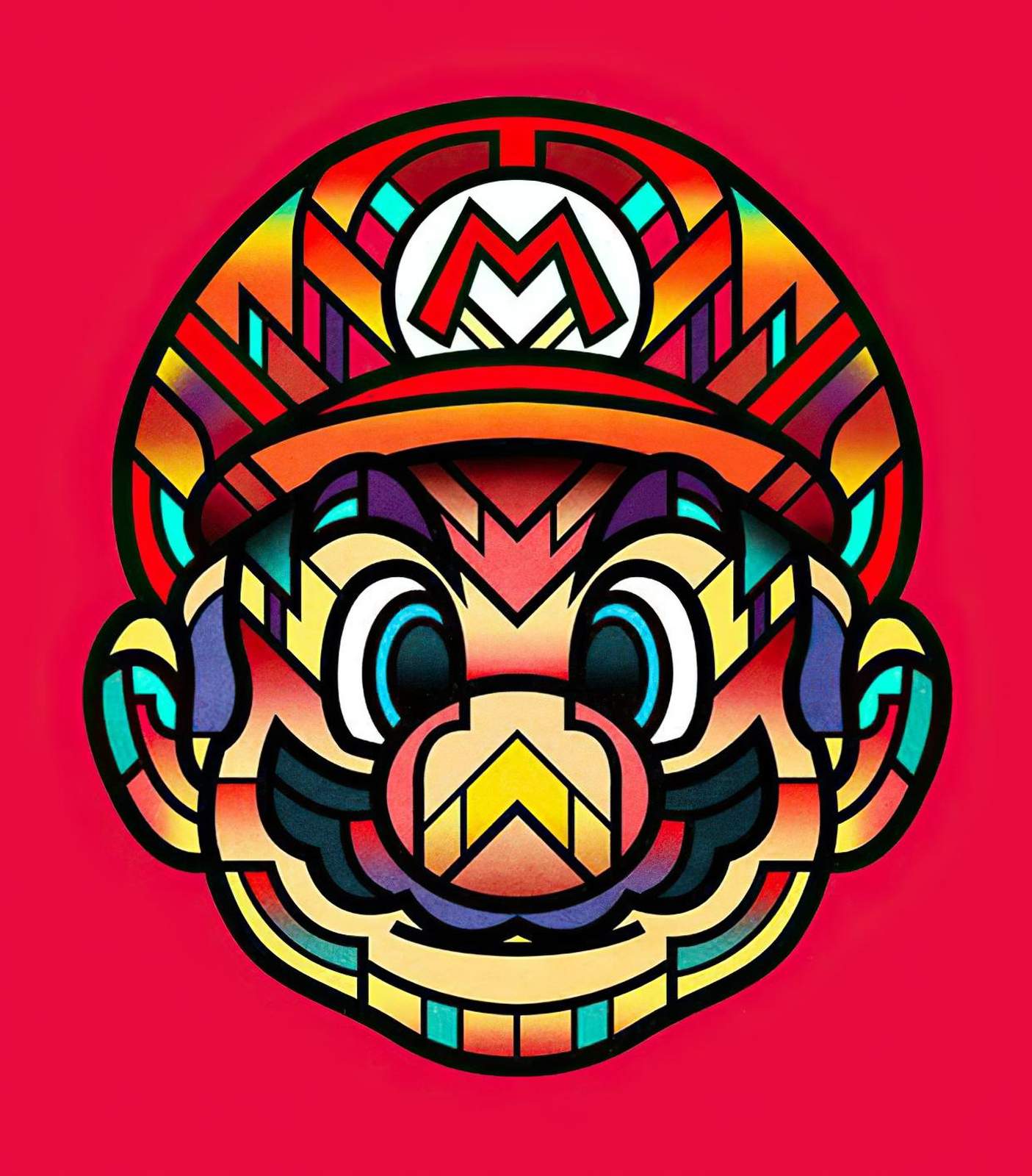 Vibrant Geometric Mario Wall Art