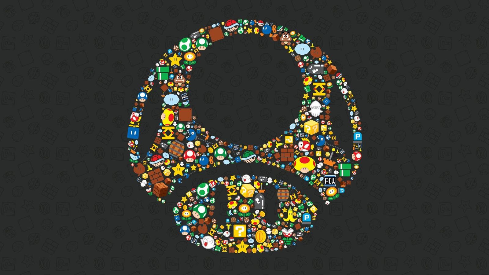 Retro Mario Mushroom Collage Wall Art