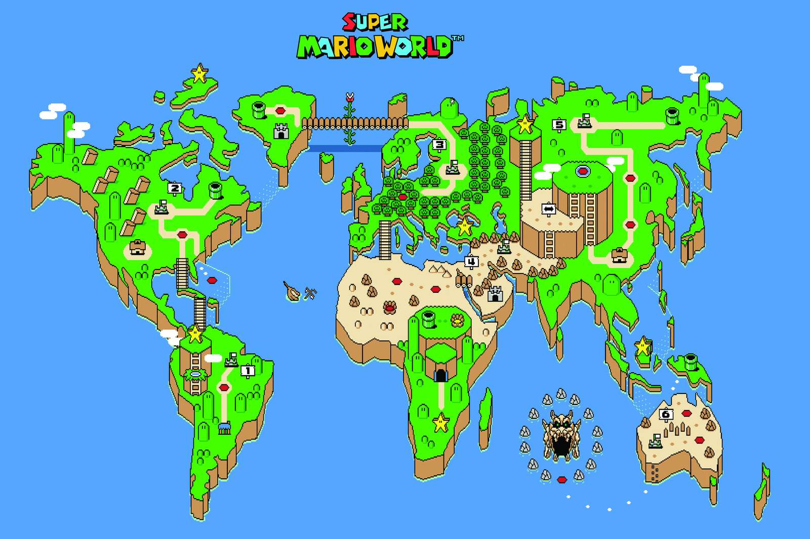 Super Mario World Retro Map Wall Art
