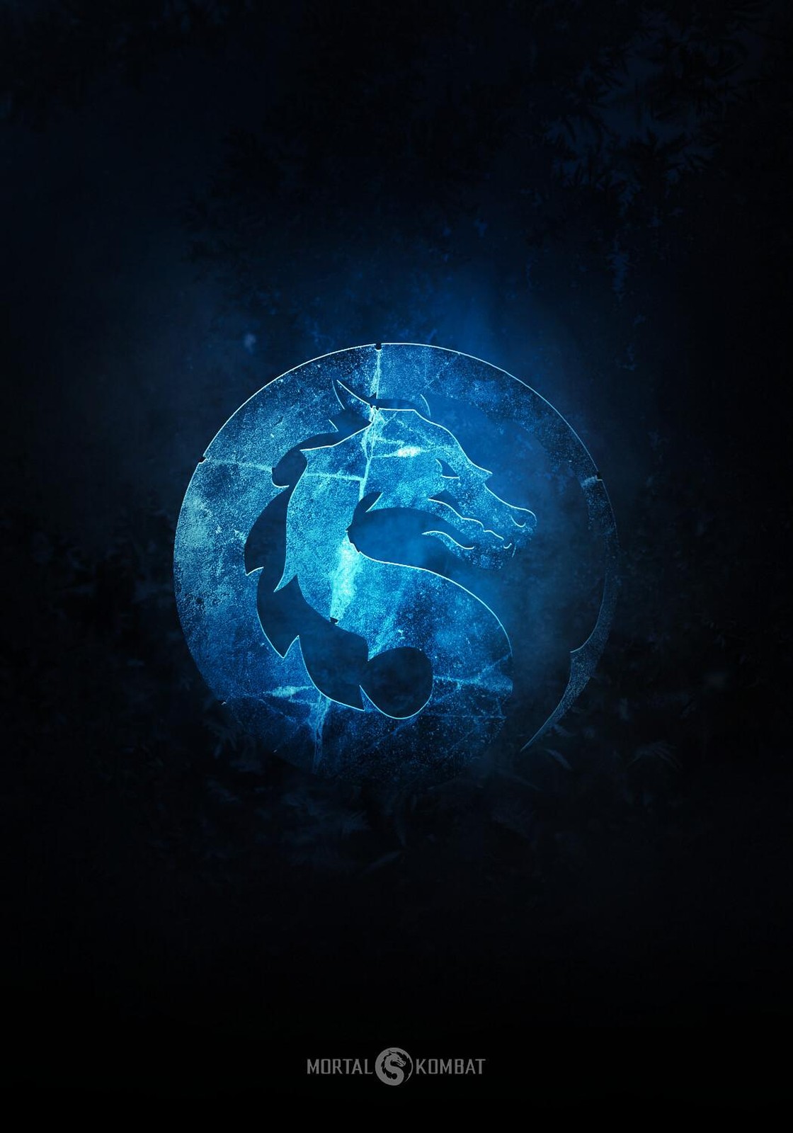 Mortal Kombat Dragon Logo Blue Cracked Wall Art