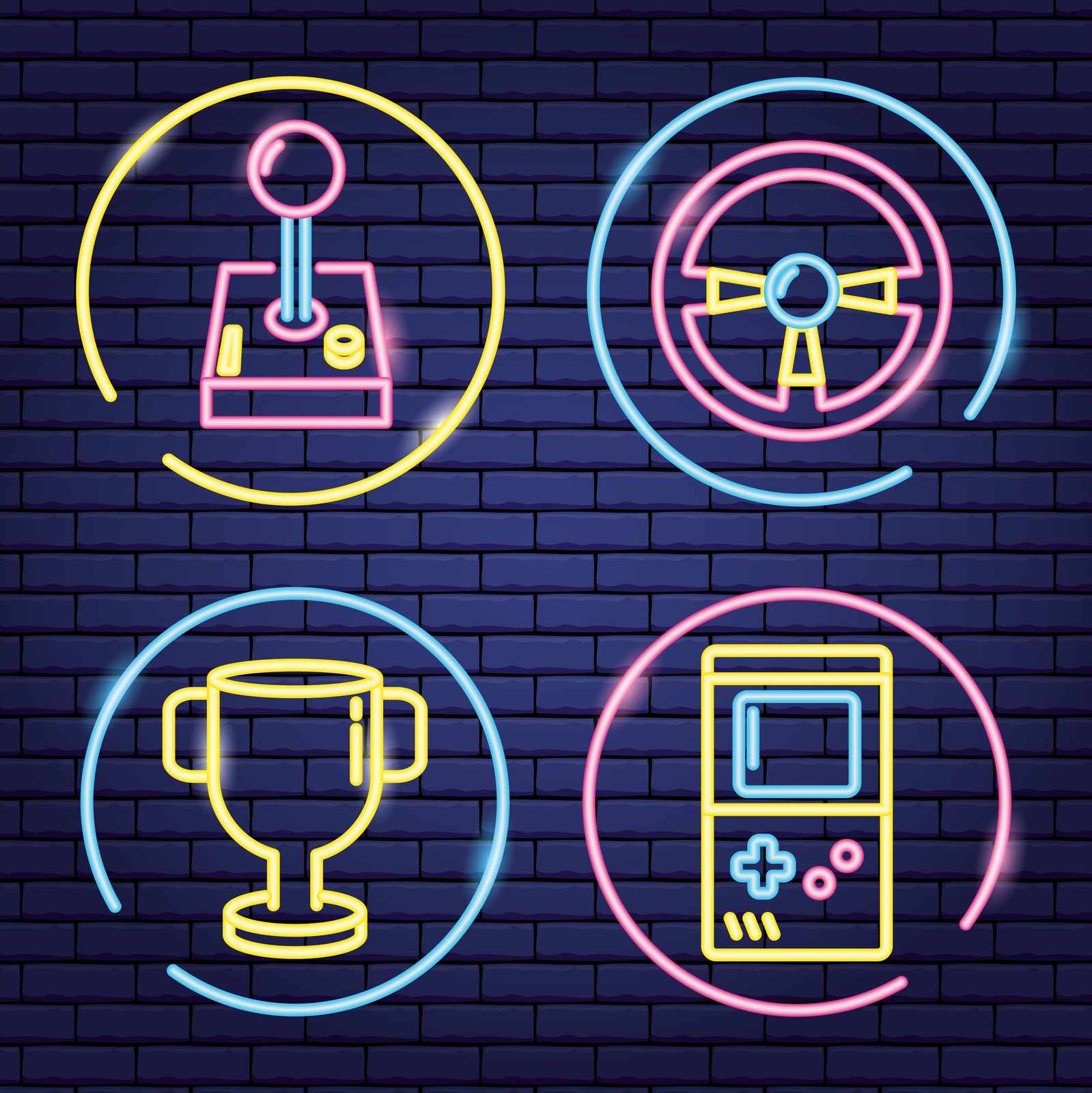 Neon Gaming Icons Wall Art