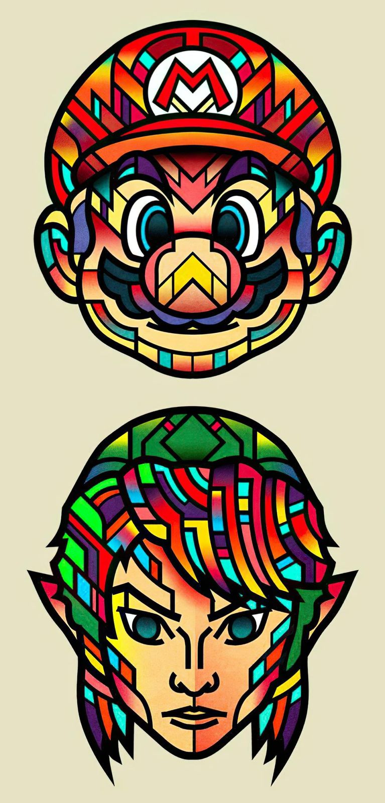 Vibrant Stained Glass Mario & Link Wall Art