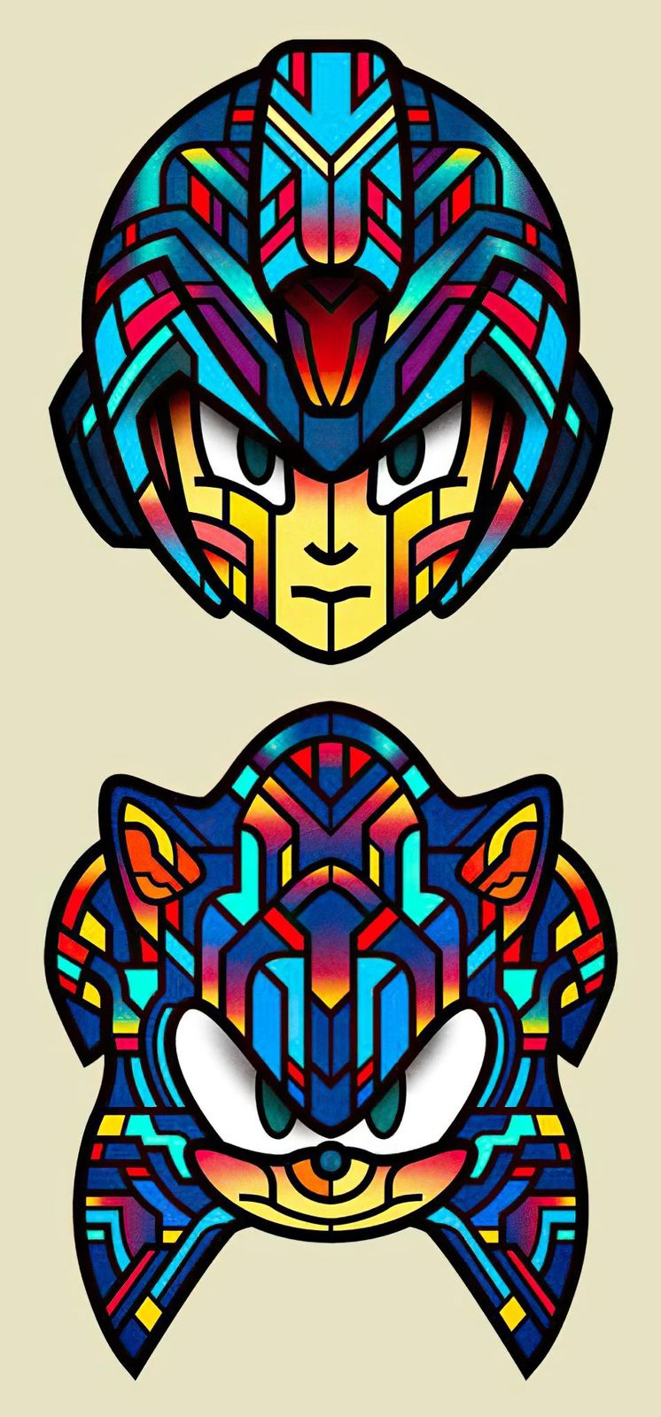 Retro Gaming Duo Stained Glass Wall Art