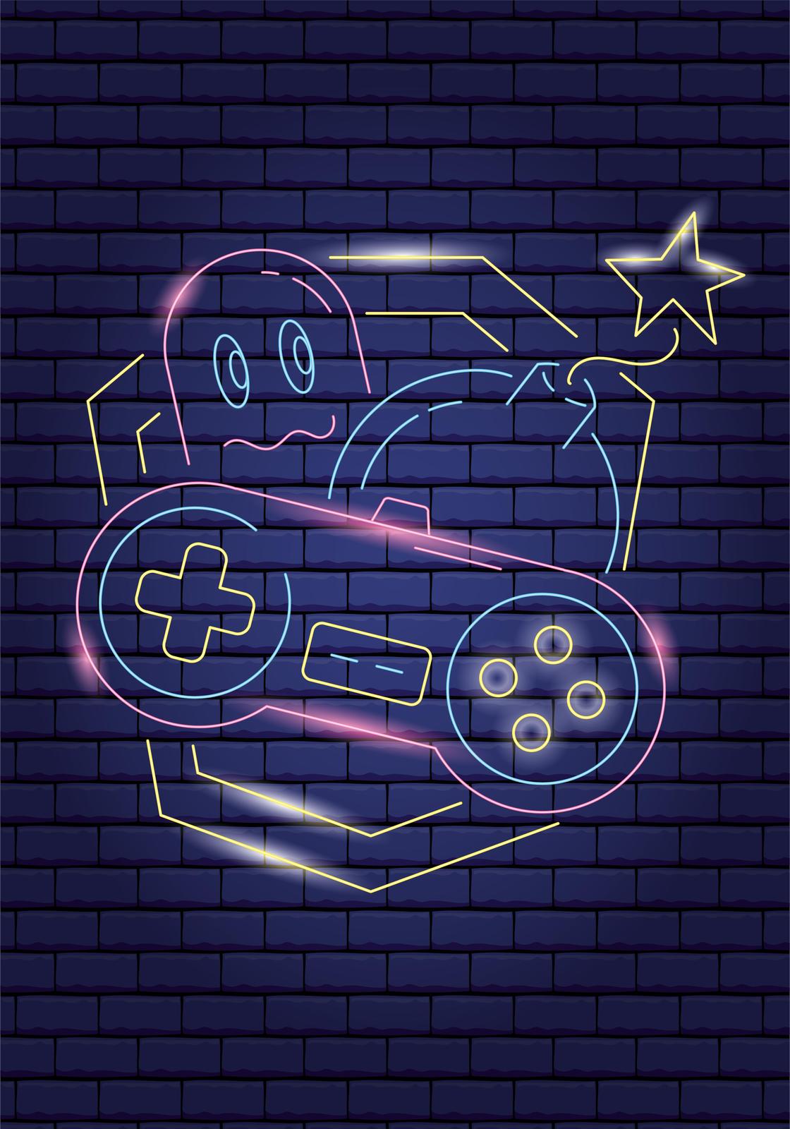 Retro Gaming Neon Ghost Wall Art
