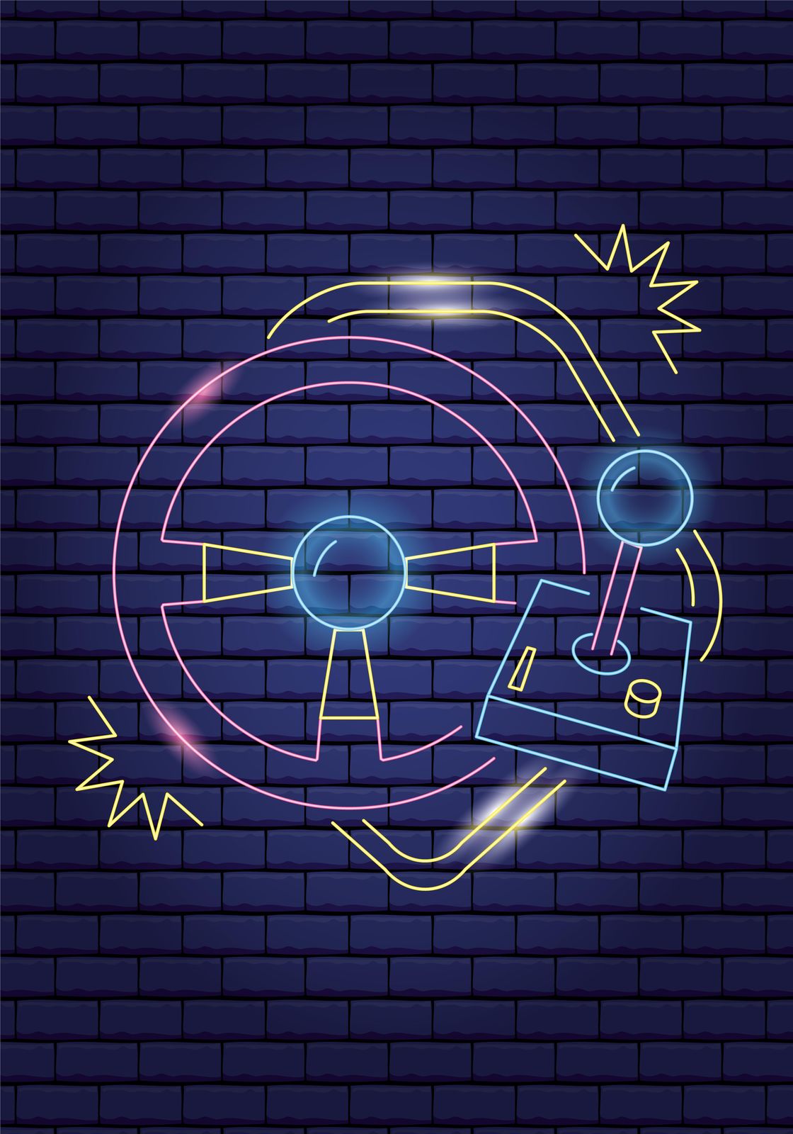 Neon Gaming Art Steering Wheel & Joystick Wall Art