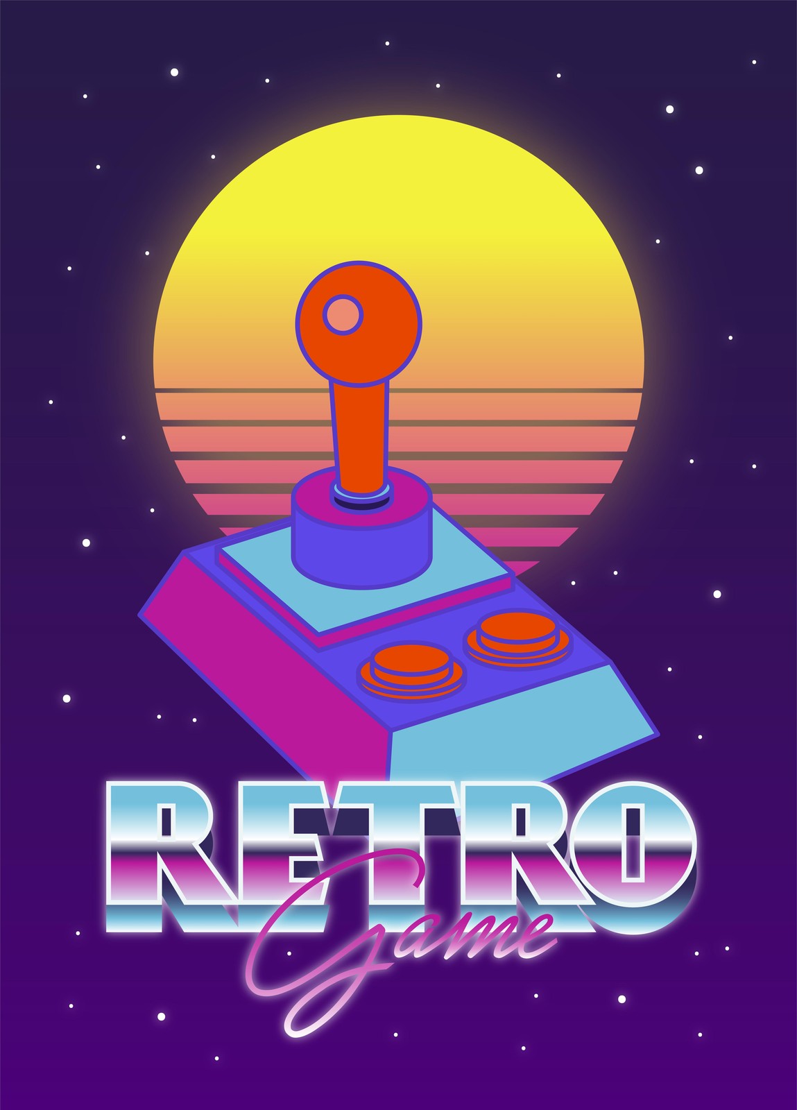 Retro Arcade Joystick Sunset Wall Art