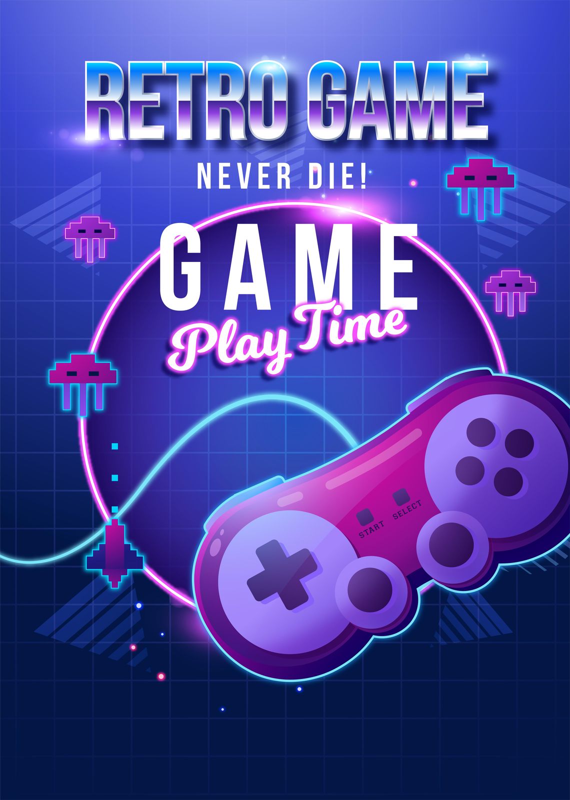 Retro Game Never Die Neon Controller Wall Art