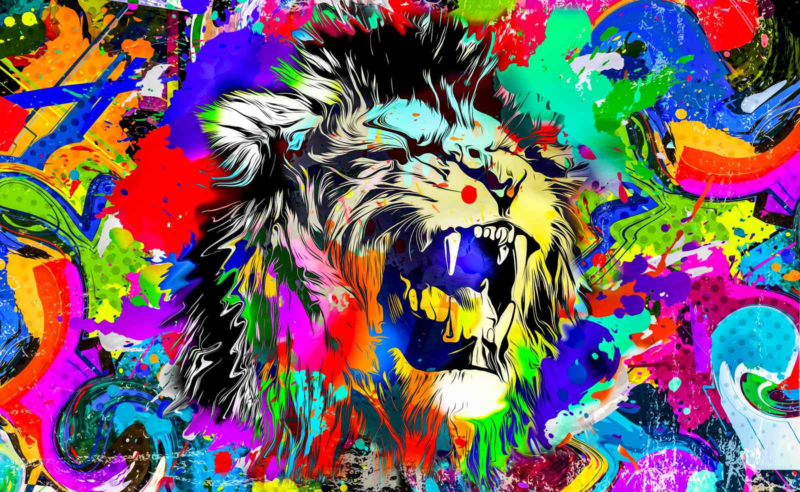 Vibrant Roaring Lion Graffiti Wall Art