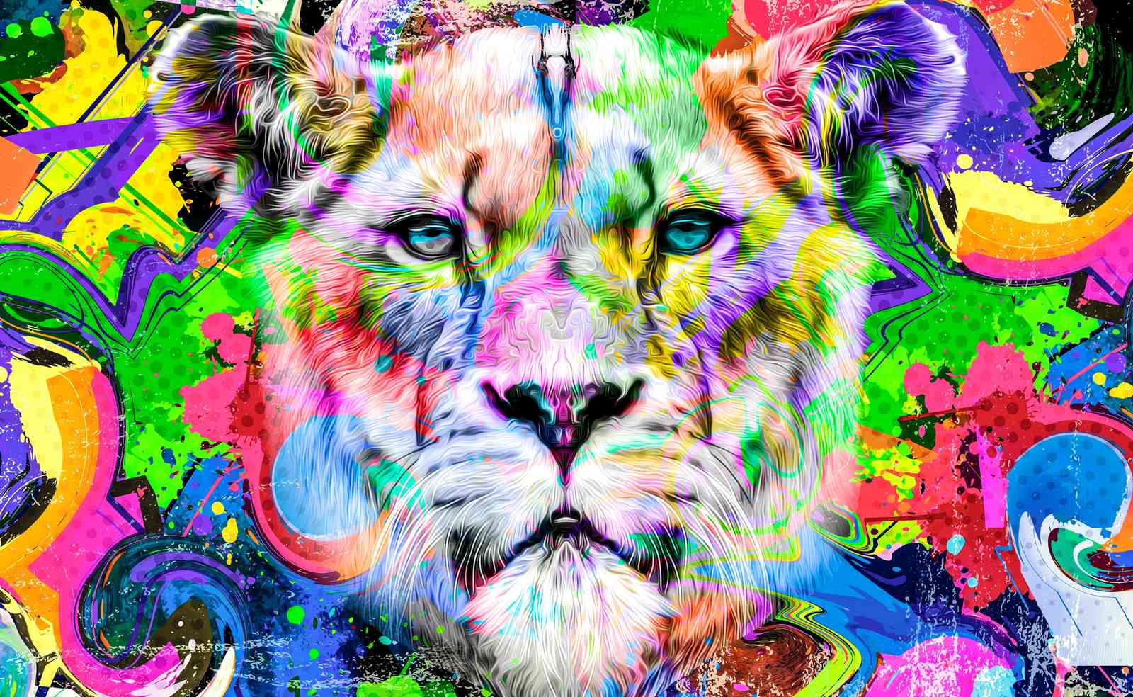 Vibrant Graffiti Lion Head Wall Art