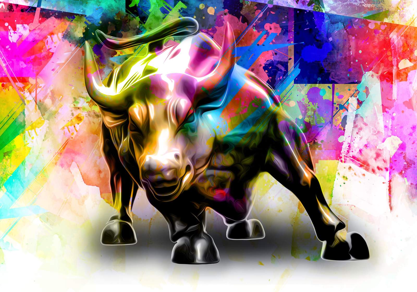 Vibrant Charging Bull Abstract Wall Art