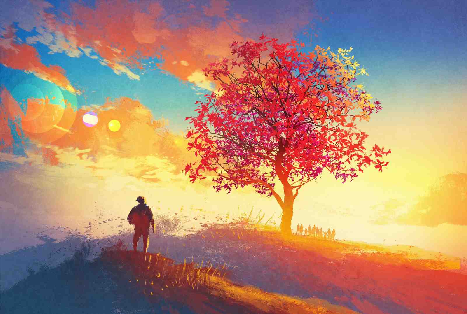 Vibrant Sunset Fantasy Tree Wall Art