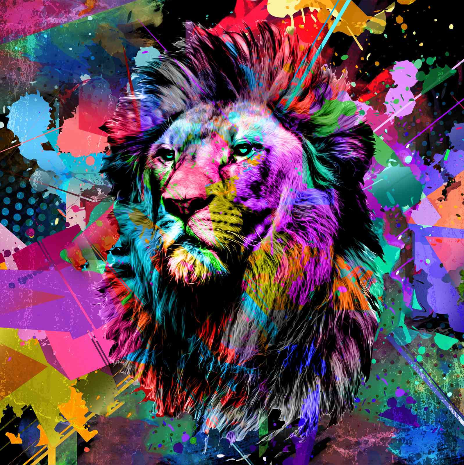 Vibrant Lion Abstract Pop Art Wall Art