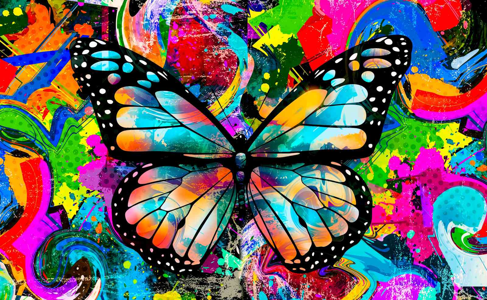 Vibrant Butterfly Graffiti Art Wall Art