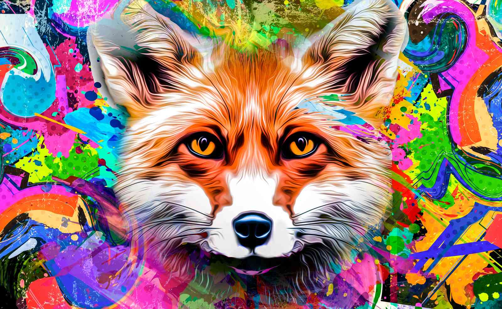 Vibrant Fox Graffiti Art Wall Art