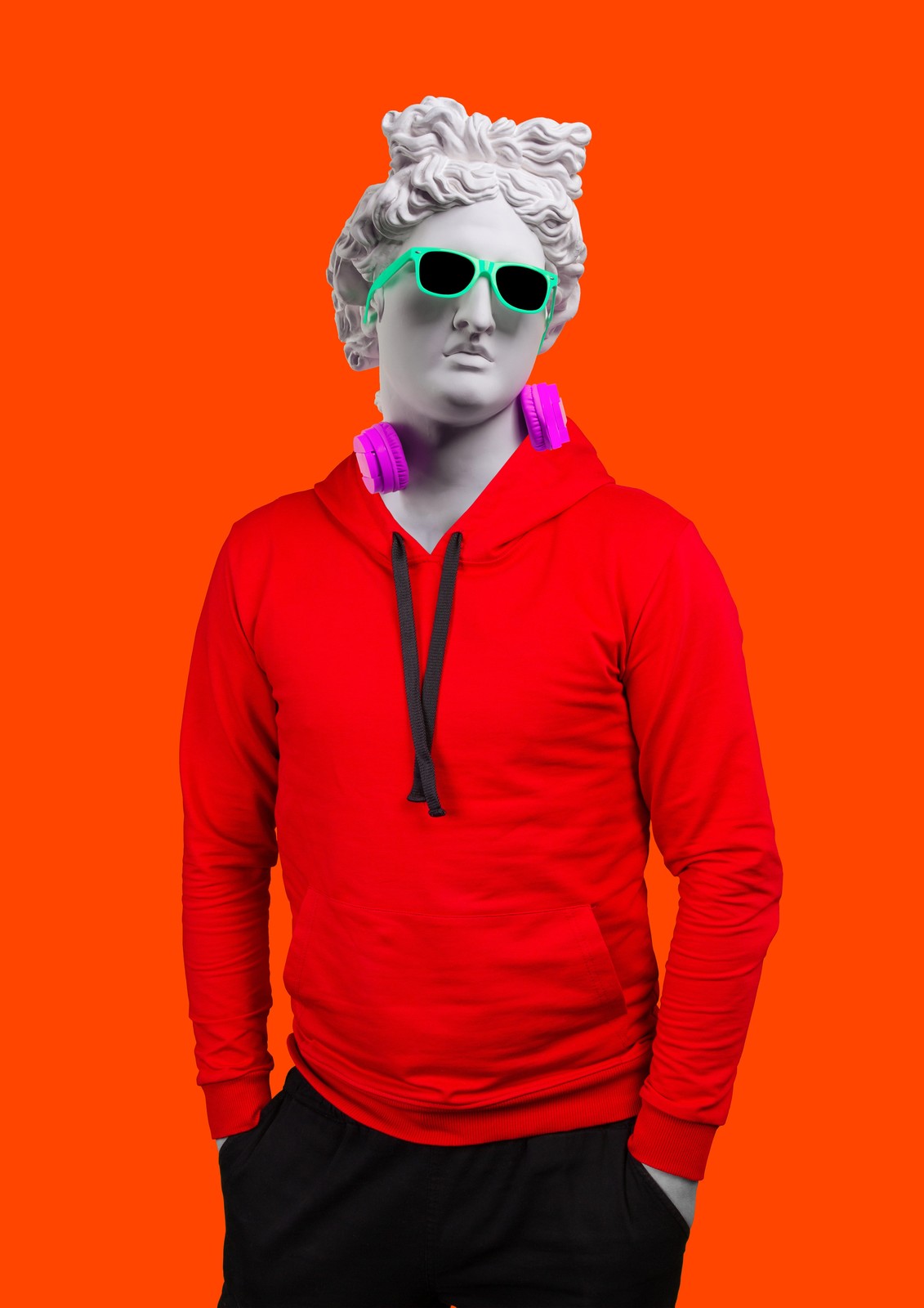 Retro Cool Statue Hoodie Sunglasses Headphones Wall Art
